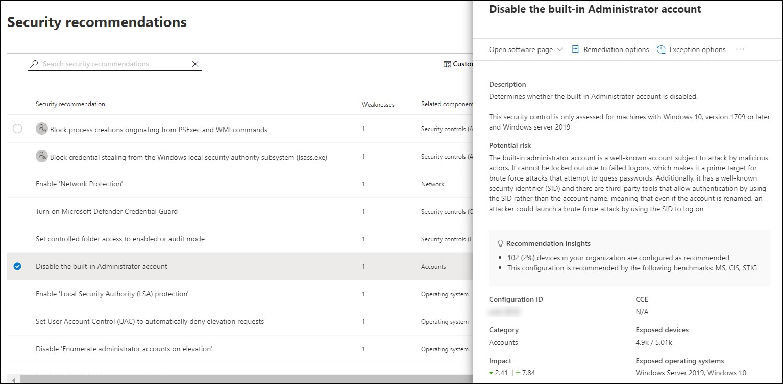 Example security recommendations